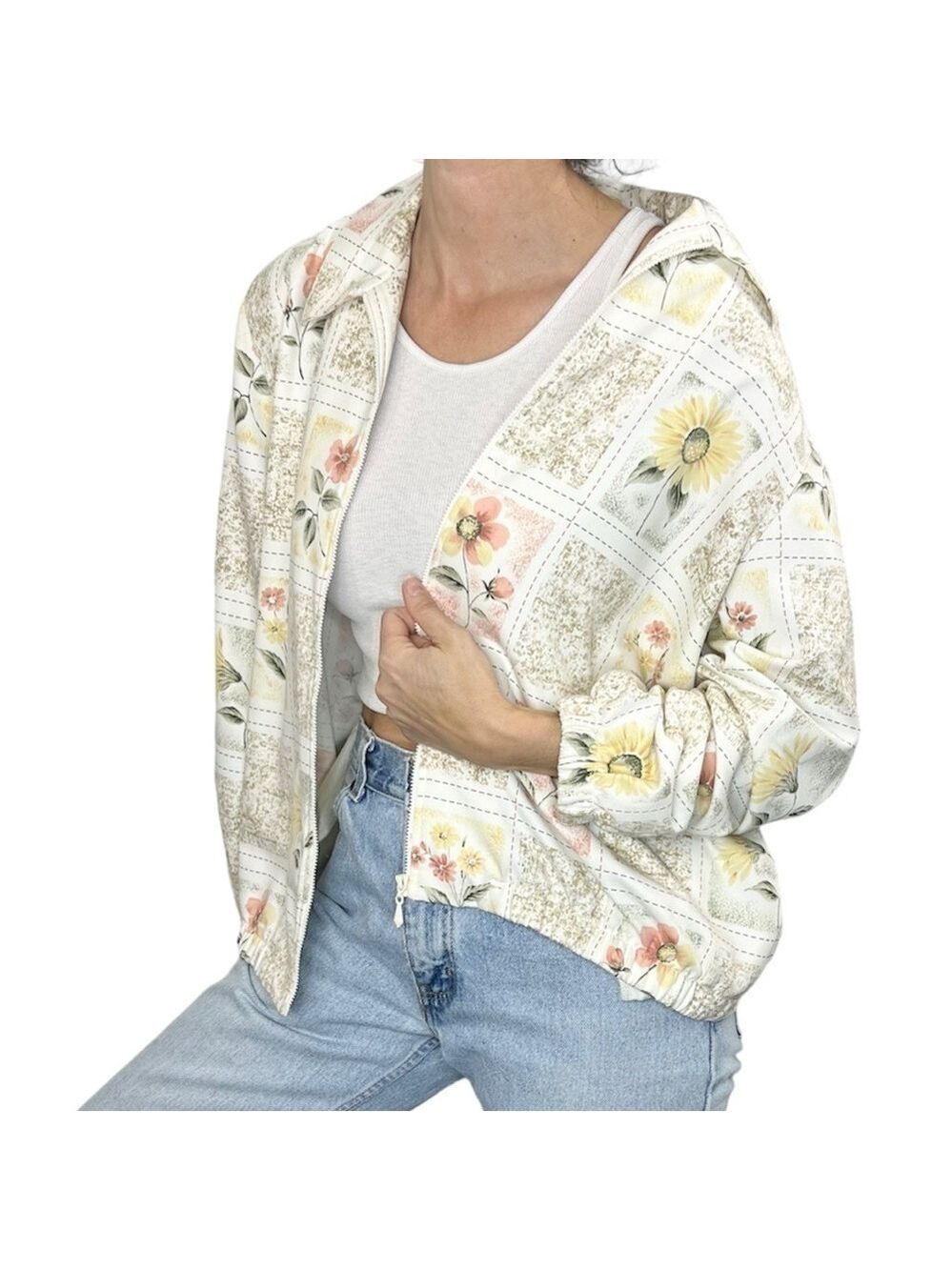 Vintage Alfred Dunner cream floral bomber jacket 16P